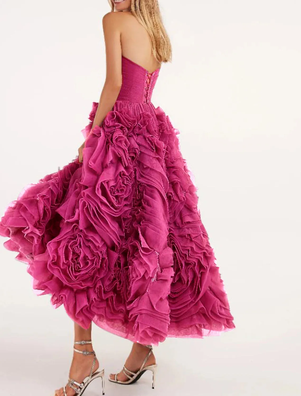 A-Line Prom Dresses Floral Dress Masquerade Ankle Length Sleeveless Strapless Tulle Backless with Floral