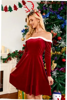 A-line Sleeves Off the Velvet Long Club Dresses Elegant Mini Angela Shoulder Dresses