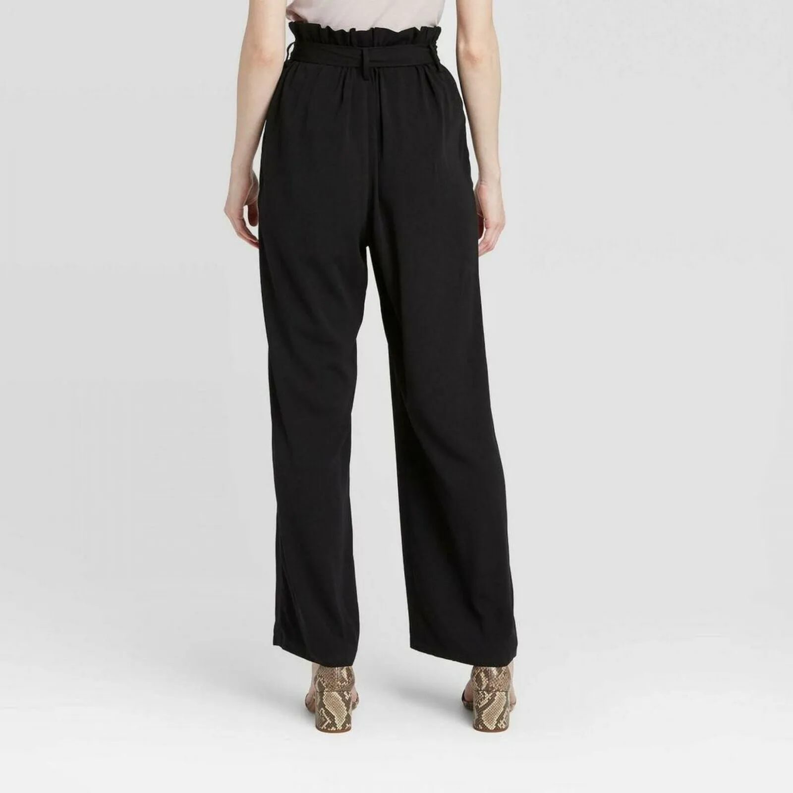 A New Day Women's High Rise Ankle Length Paperbag Pants Black XL