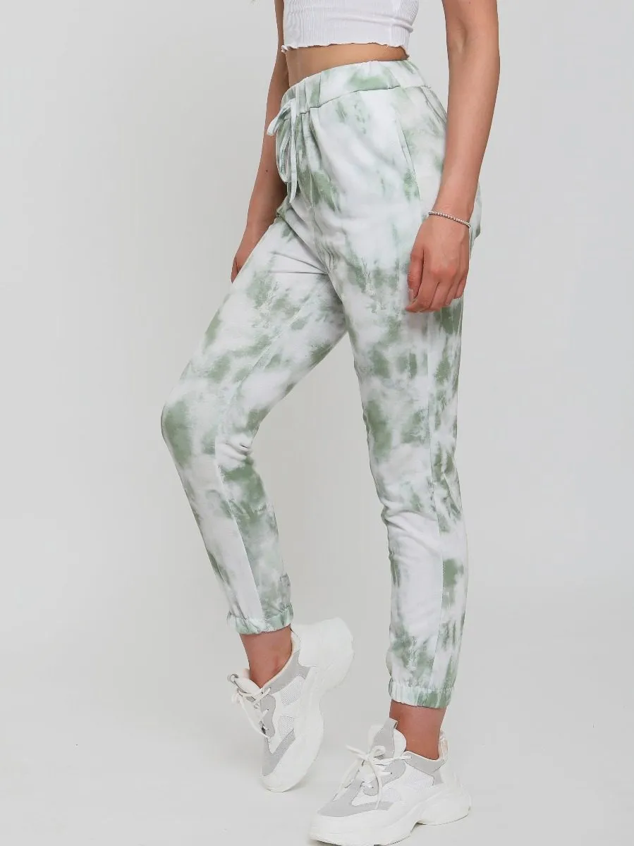 Abby Tie Dye Printed Joggers In Green
