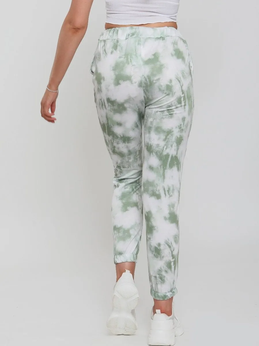 Abby Tie Dye Printed Joggers In Green