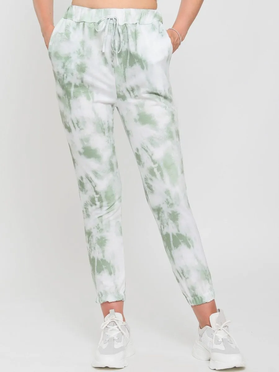 Abby Tie Dye Printed Joggers In Green