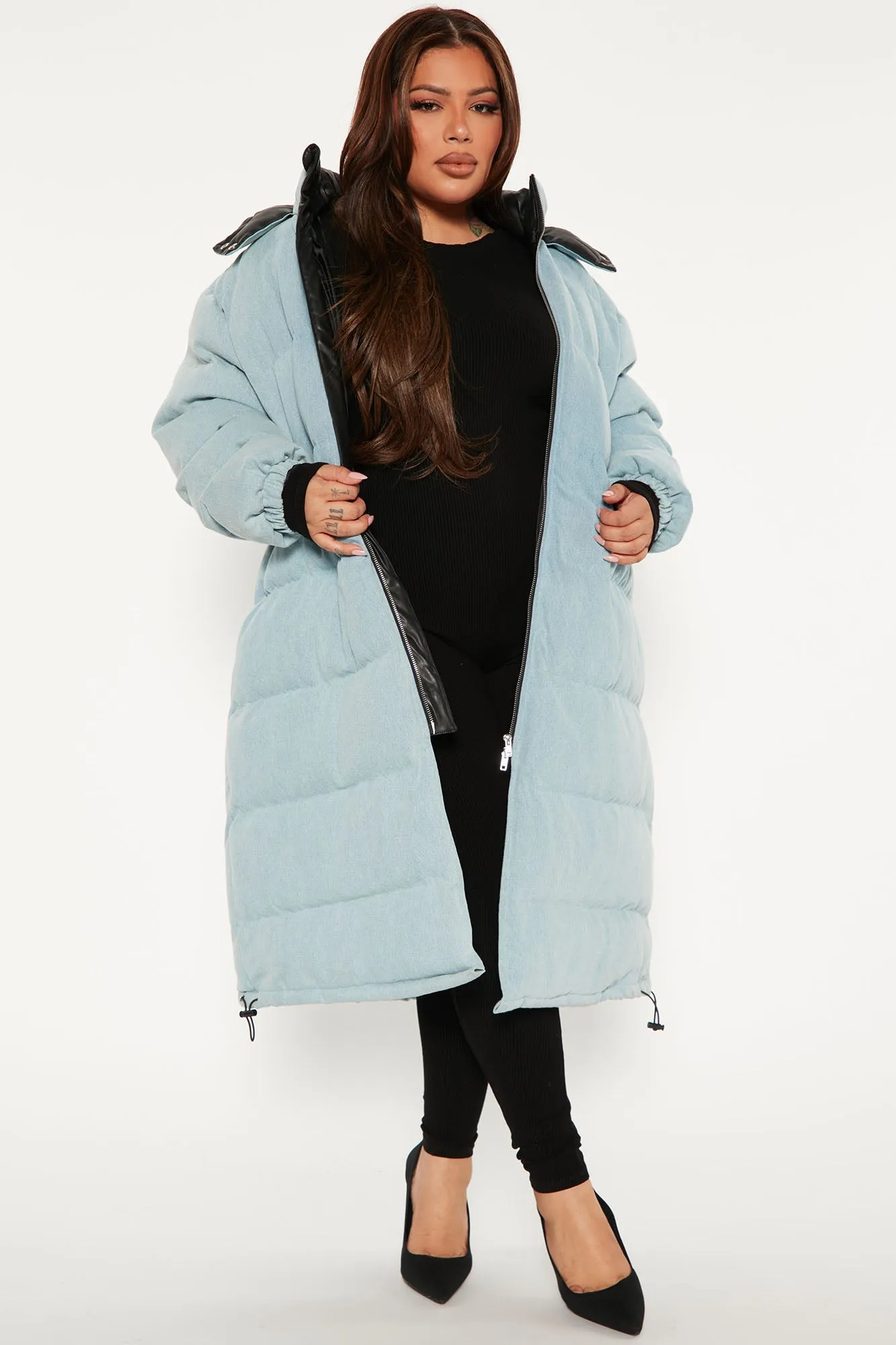 Above Status Puffer Coat - Light Wash