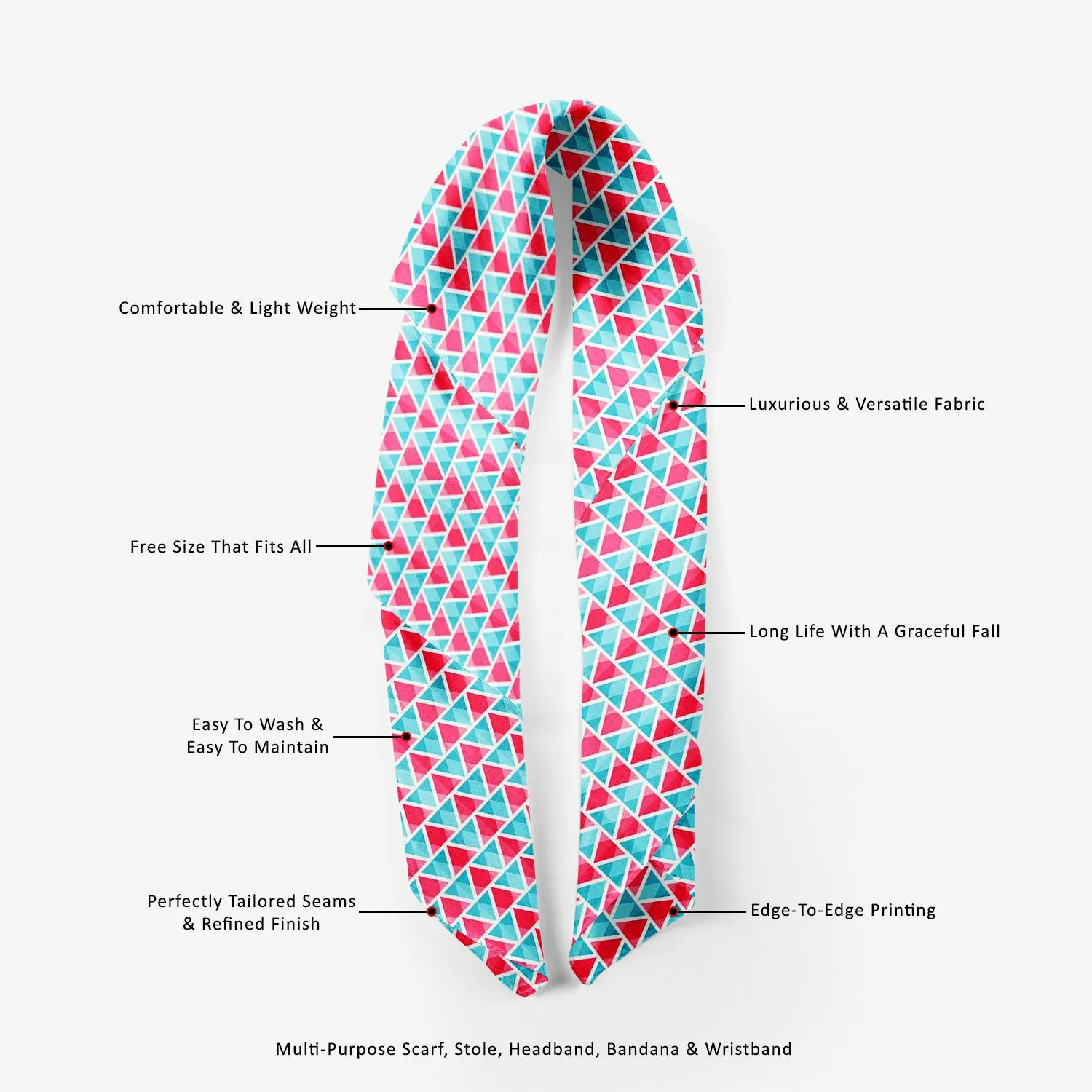 Abstract Triangles Printed Stole Dupatta Headwear | Girls & Women | Soft Poly Fabric