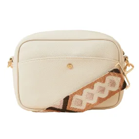 Accessorize London Women's Faux Leather White Aztec Webbing Camera Sling Bag