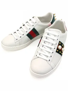Ace Stud Calfskin Low Top Sneakers White