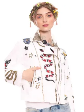Adam & Eve Hand Beaded & Embroidered Moto Style Jacket