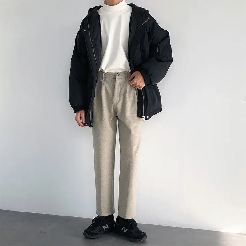Adjustable Press Button Loose Fit Straight Leg Pants