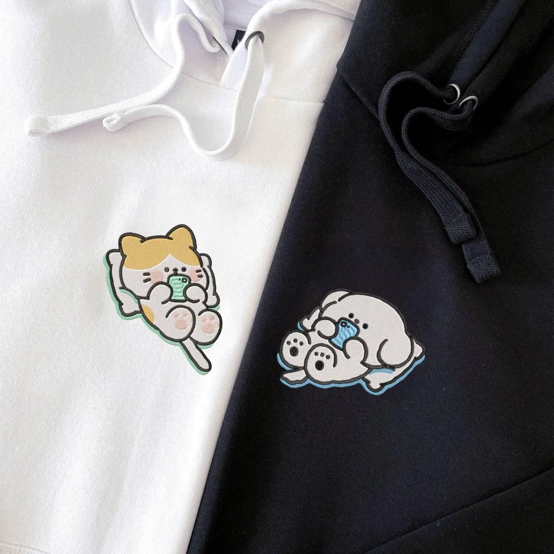 Adorable Dog & Cat Couple Sweatshirts - Custom Embroidered Matching Hoodies For Couples