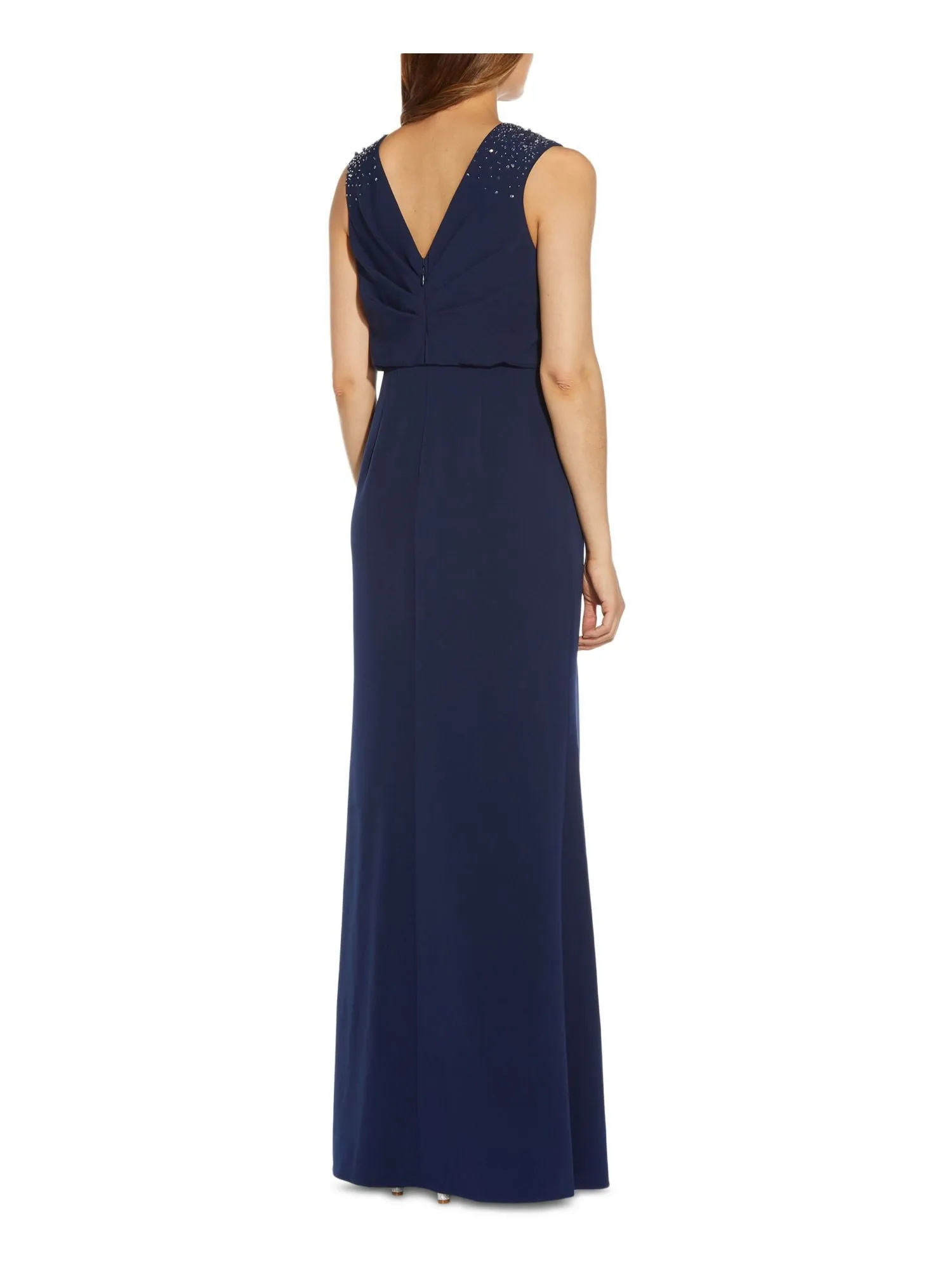 ADRIANNA PAPELL Womens Stretch Embellished Sleeveless Boat Neck Maxi Formal Blouson Dress