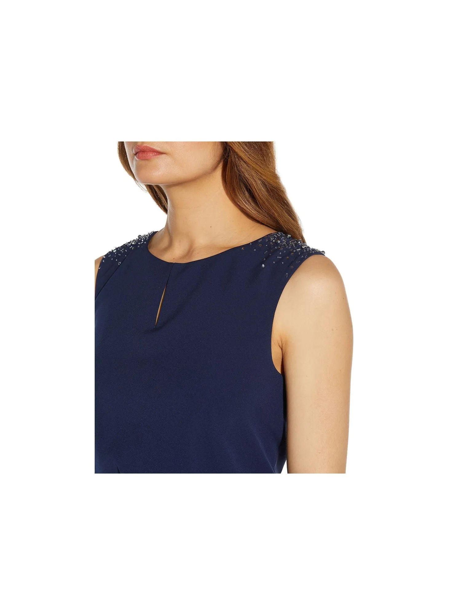 ADRIANNA PAPELL Womens Stretch Embellished Sleeveless Boat Neck Maxi Formal Blouson Dress