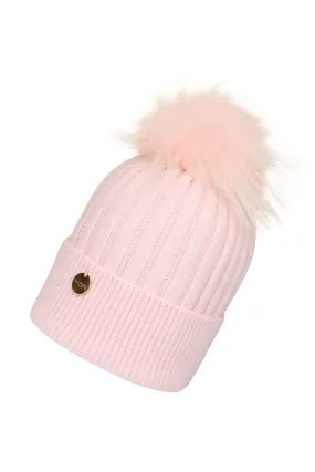 Adults Candy Pink Angora Beanie Hat with matching Pom