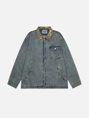 Aelfric Eden Leopard Print Patchwork Denim Jacket
