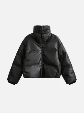 Aelfric Eden Solid High Collar Faux Leather Coat