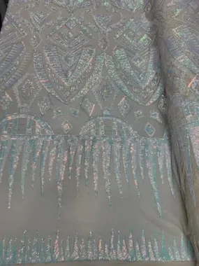 African Geometric Design 4 Way Stretch Mesh Lace Sequin Fabric By The Yard