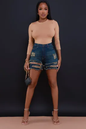 Aftermath High Rise Tinted Distressed Denim Shorts - Dark Wash