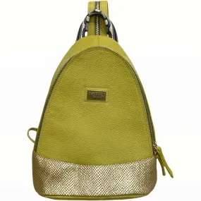 Agapi L. Lime backpack with gold details.
