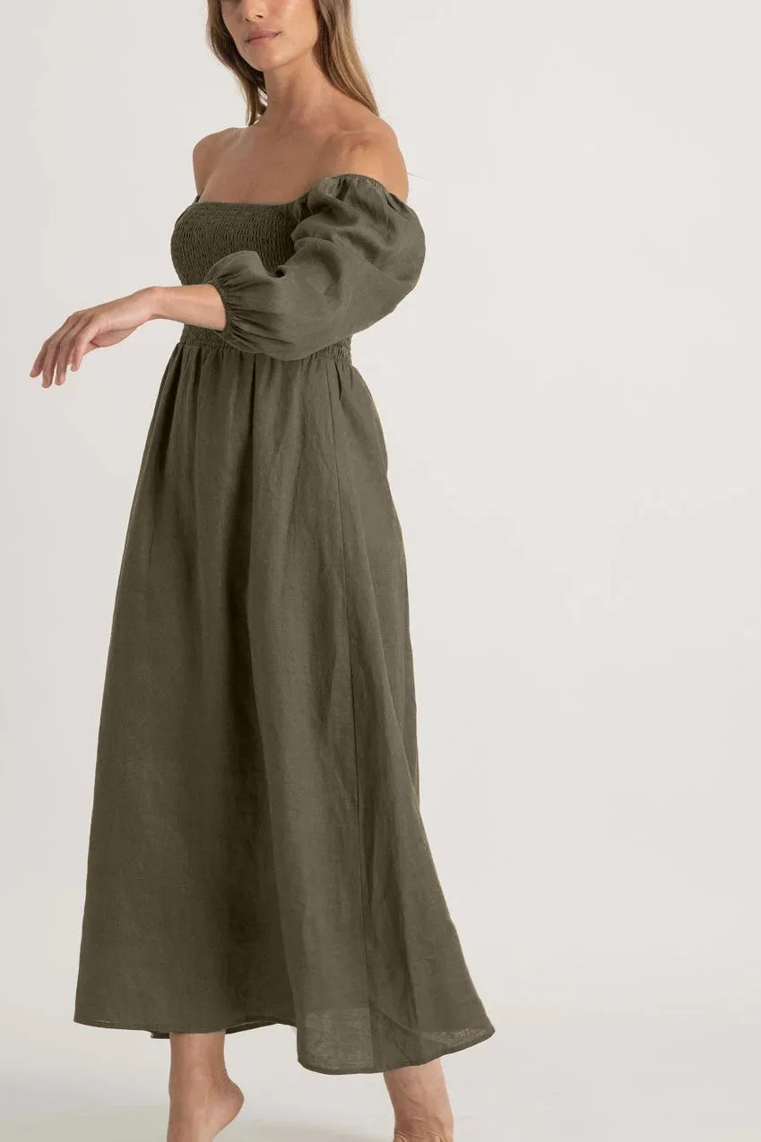 Agapi Linen Maxi Dress Khaki
