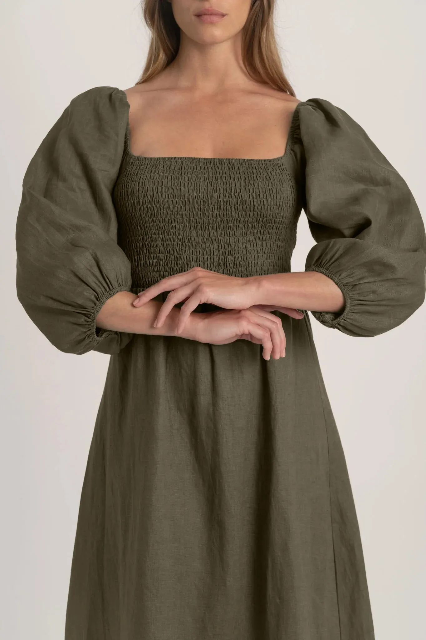 Agapi Linen Maxi Dress Khaki