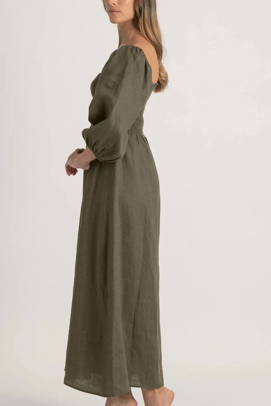Agapi Linen Maxi Dress Khaki