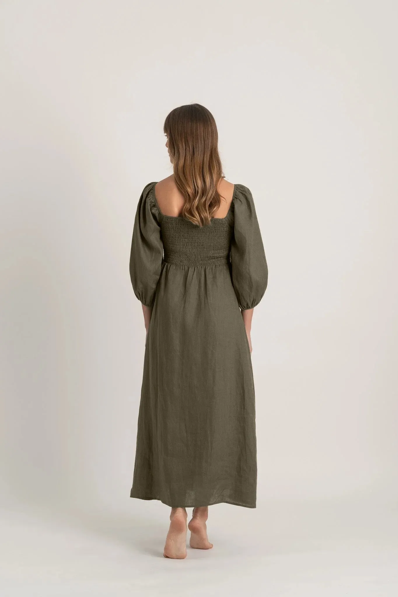 Agapi Linen Maxi Dress Khaki