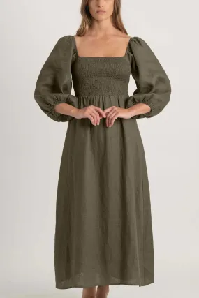 Agapi Linen Maxi Dress Khaki
