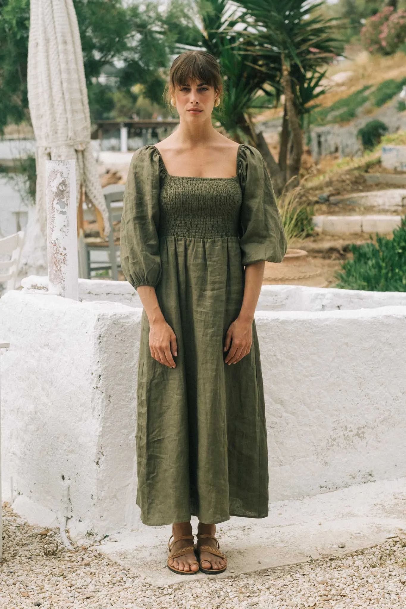 Agapi Linen Maxi Dress Khaki