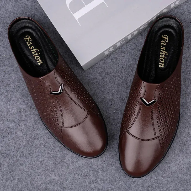 Aidase 2024 Adult Summer Half Drag Peas Leather Mens Driving Shoes Men's Penny Loafers Men Moccasins Man Mules Tenis Masculino White