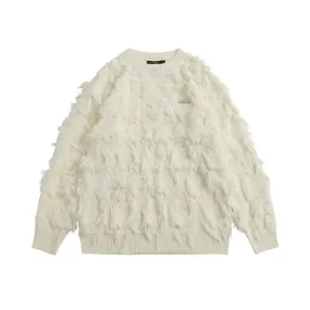Aidase Men Pullover Solid O-neck Tassel Fashion Versatile Baggy American Knitwear Daily Hip Hop College Warm Cozy Soft Sweaters Chic