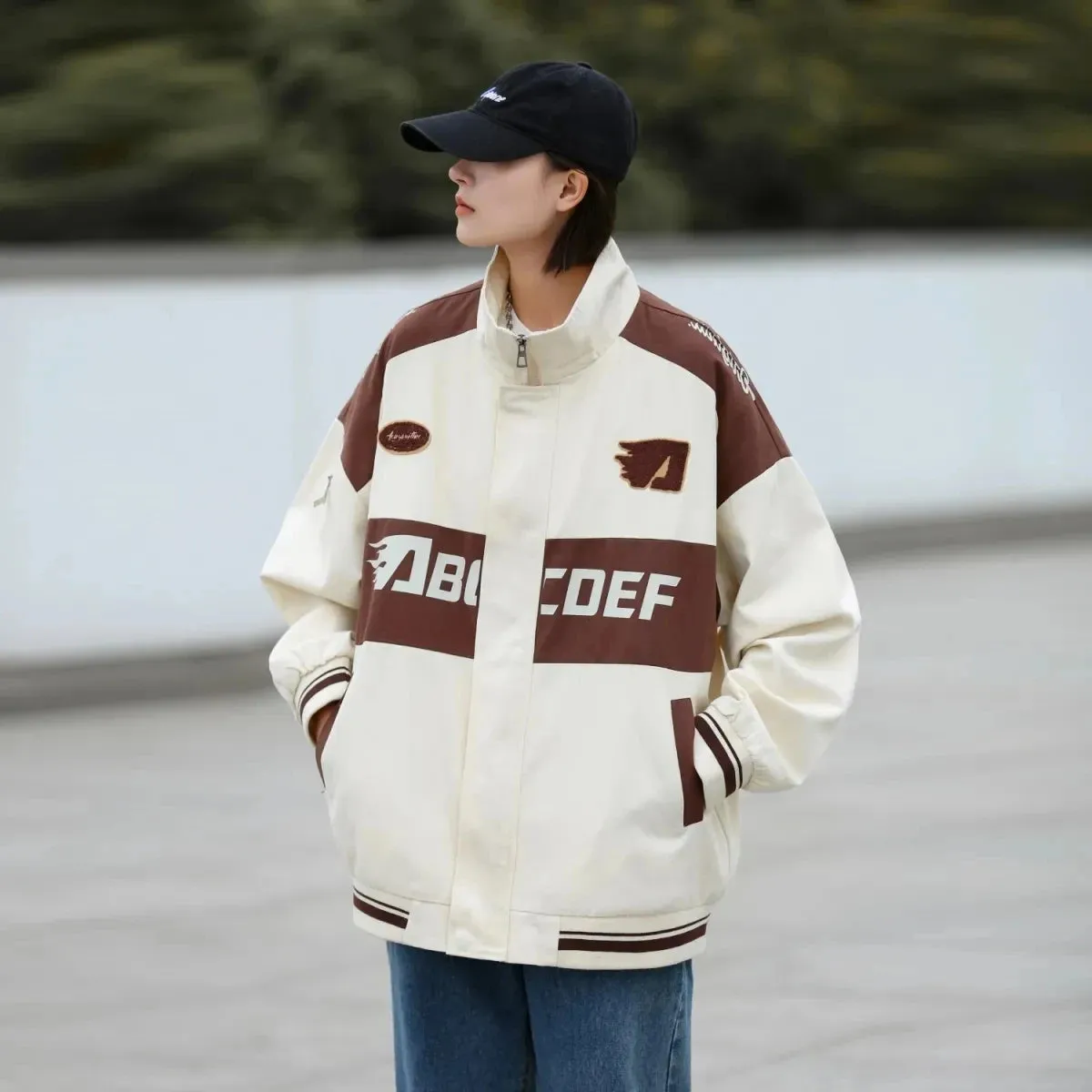 Aidase mens outfits Retro Bomber Jacket Men Vintage Racing Baseball Jackets Couple Motorcycle High Street Loose Patchwork Coats Spring Autumn
