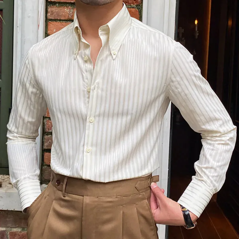 Aidase Summer Retro Pointed Collar Striped Long-sleeved Shirt British Thin Versatile Casual Shirt Fashion Man Camisa Social Masculina