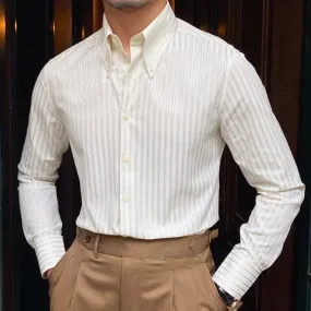 Aidase Summer Retro Pointed Collar Striped Long-sleeved Shirt British Thin Versatile Casual Shirt Fashion Man Camisa Social Masculina