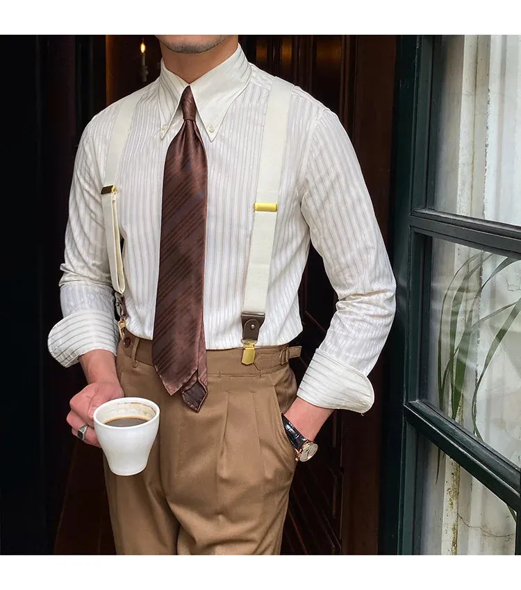 Aidase Summer Retro Pointed Collar Striped Long-sleeved Shirt British Thin Versatile Casual Shirt Fashion Man Camisa Social Masculina
