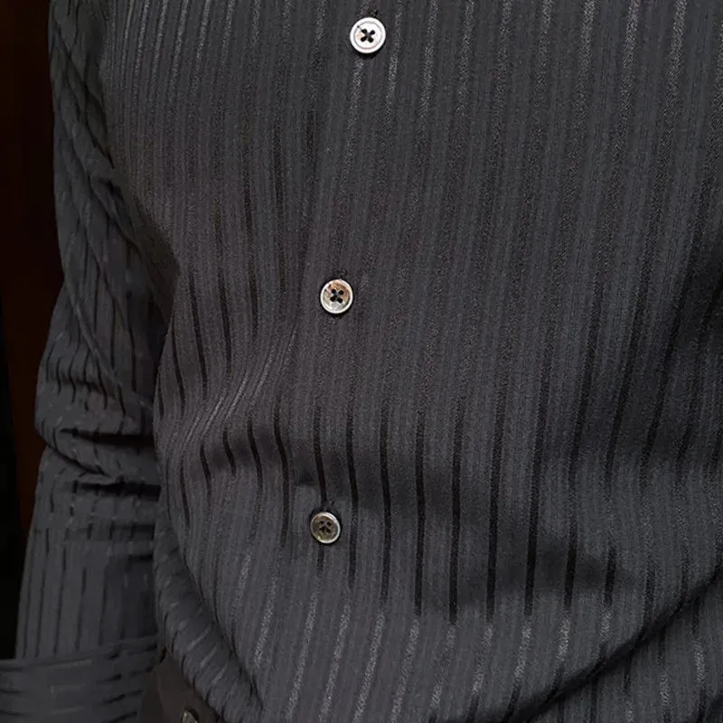 Aidase Summer Retro Pointed Collar Striped Long-sleeved Shirt British Thin Versatile Casual Shirt Fashion Man Camisa Social Masculina
