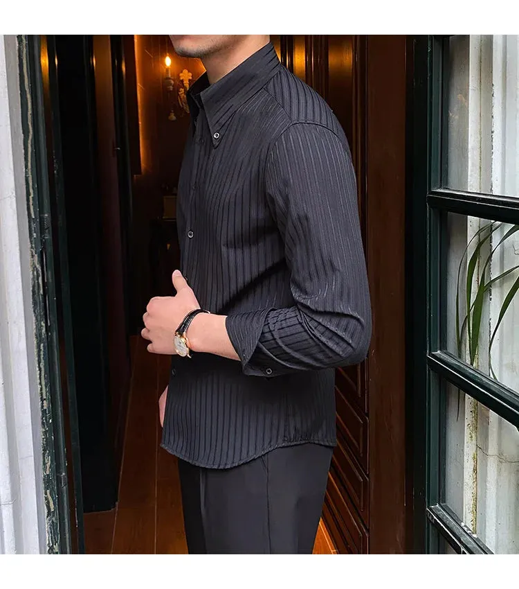 Aidase Summer Retro Pointed Collar Striped Long-sleeved Shirt British Thin Versatile Casual Shirt Fashion Man Camisa Social Masculina