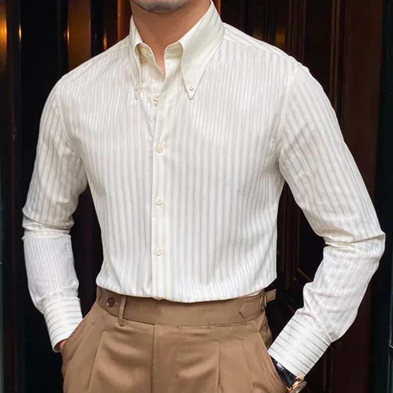 Aidase Summer Retro Pointed Collar Striped Long-sleeved Shirt British Thin Versatile Casual Shirt Fashion Man Camisa Social Masculina