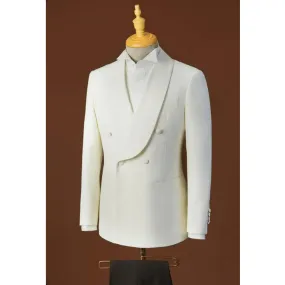 Aidase Two Piece Suit The Rounded Radians and Lines of the Shawl Collar Pure White Double Breasted Dress Stage Costume Men's Jackets
