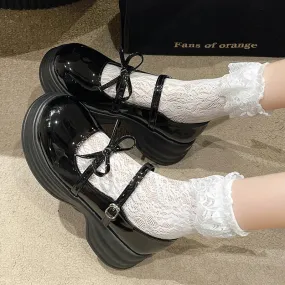 Aiertu Black Chunky Platform Mary Jane Shoes for Women  Autumn Patent Leather Pumps Woman Thick Bottom Bowknot Lolita Shoes Ladies