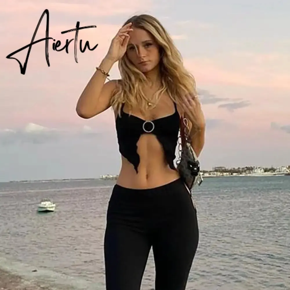 Aiertu Sexy Heart Cut Out White Tank Top Summer Women Halter Backless Basic Crop Camis Sport Ribbed Vest Teachwear