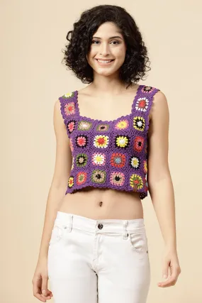 Ajoobaa "Granny Square" Crochet Top-Purple