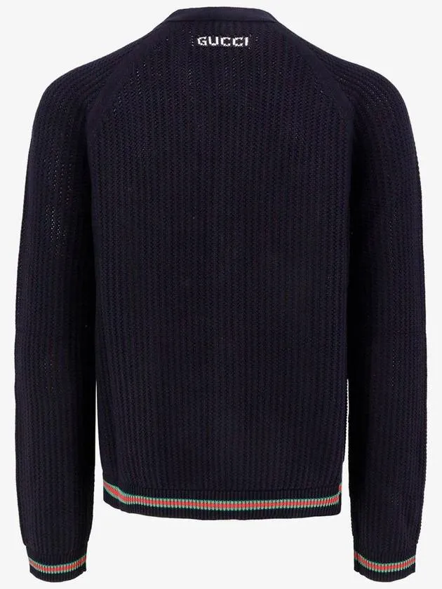 Ajour Web Cotton Knit Cardigan Navy