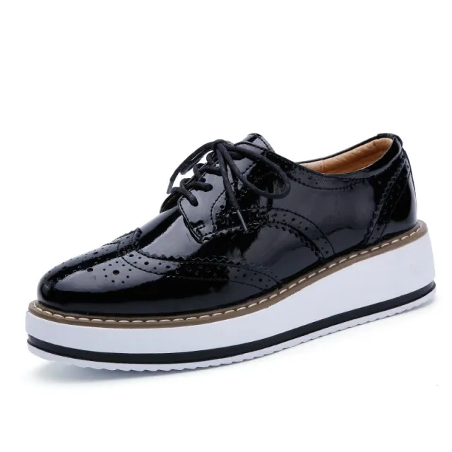Akira Women's Patent Leather Platform Flat Shoes