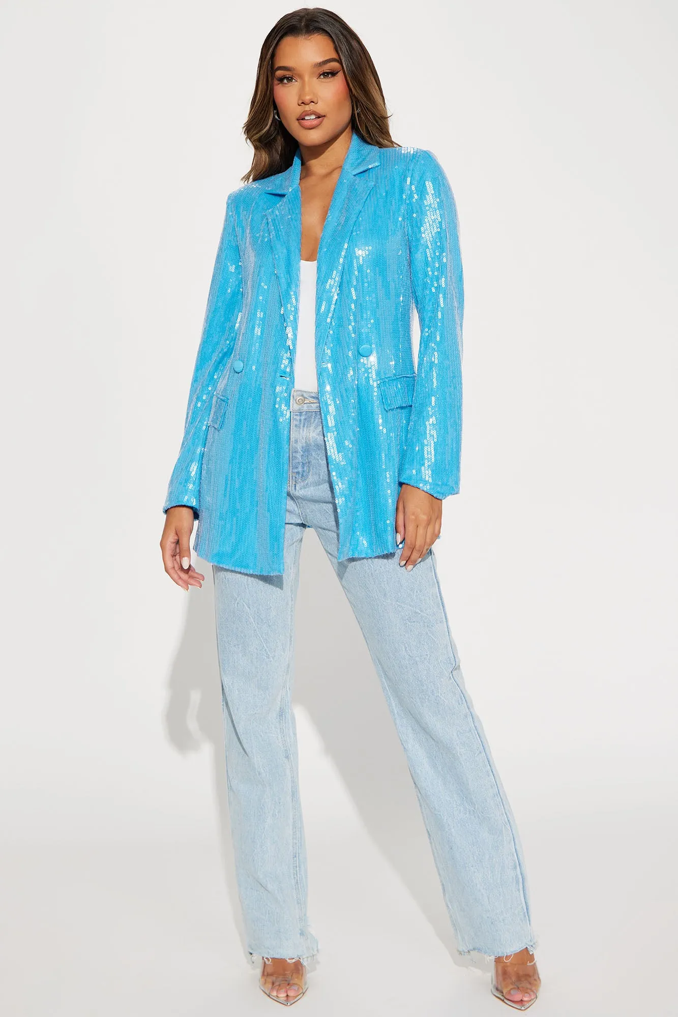 Alana Sequin Blazer - Aqua