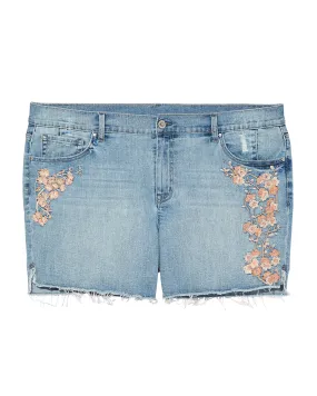 Albany Embroidered Midi Short | Light Wash / Pink