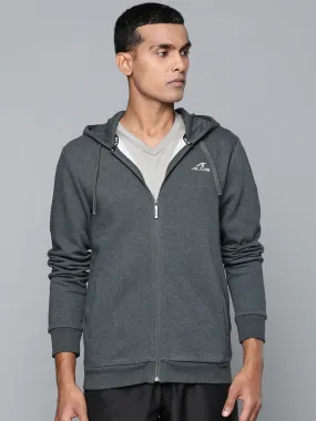 Alcis Men Grey Solid Cotton Hooded Sweatshirt