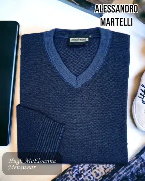 Alessandro Martelli Blue V-Neck Sweater