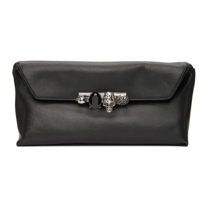 Alexander McQueen Black Four Ring Jewelled Clutch