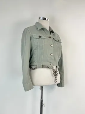 Alexander McQueen Sage Green Chain-Belted Denim Jacket - AU14