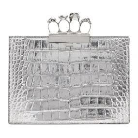 Alexander McQueen Silver Croc Small Four Ring Clutch