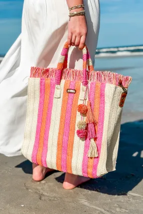 Alexis Natural Straw Large Crossbody - Pink